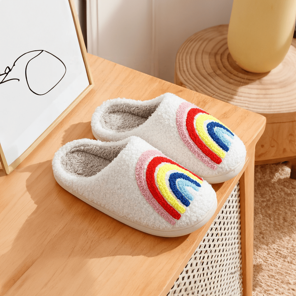 Fluffy Rainbow Home Slippers