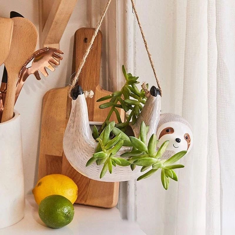 Creative Ceramic Sloth Hanging Flowerpot