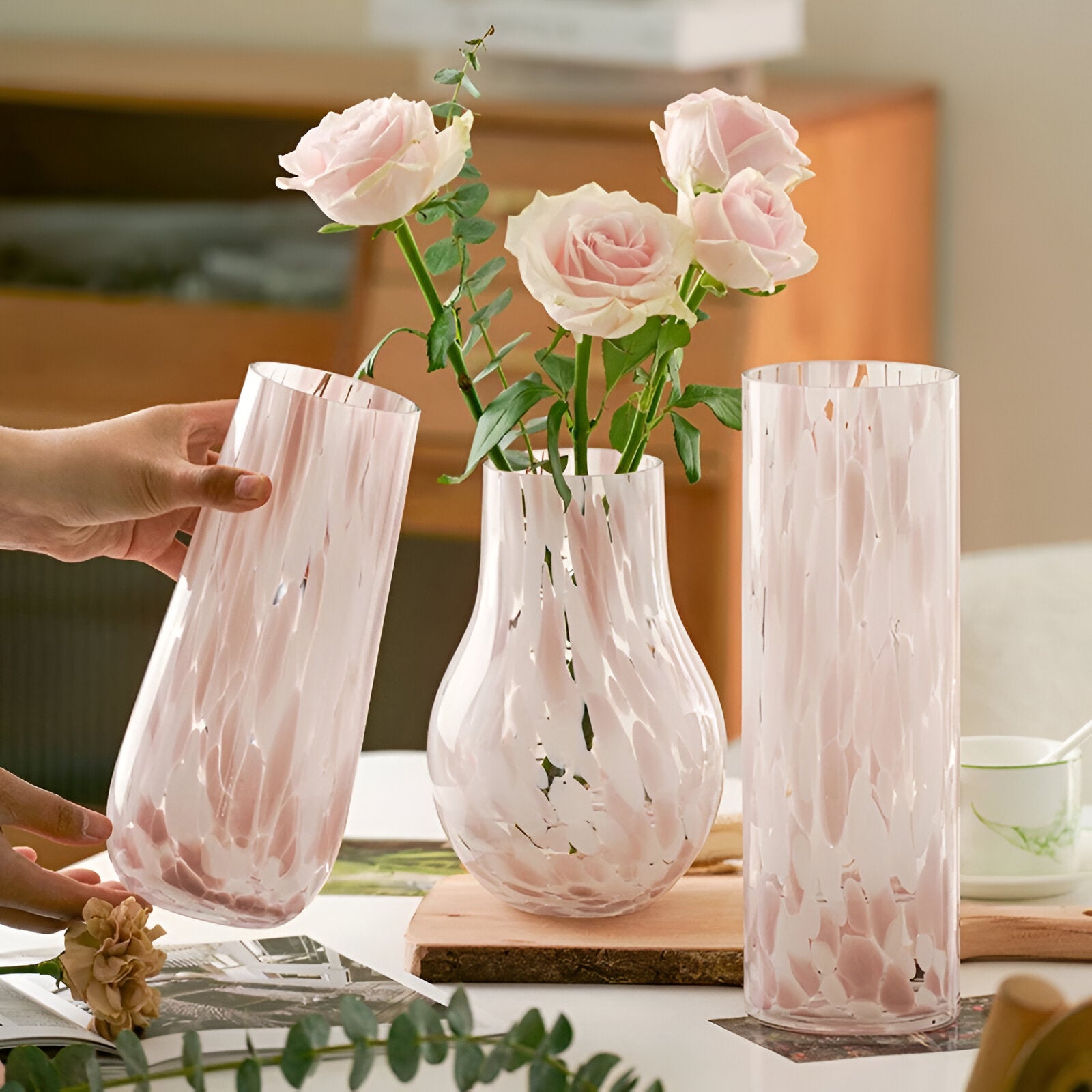 Pink Marble Effect Glass Vase