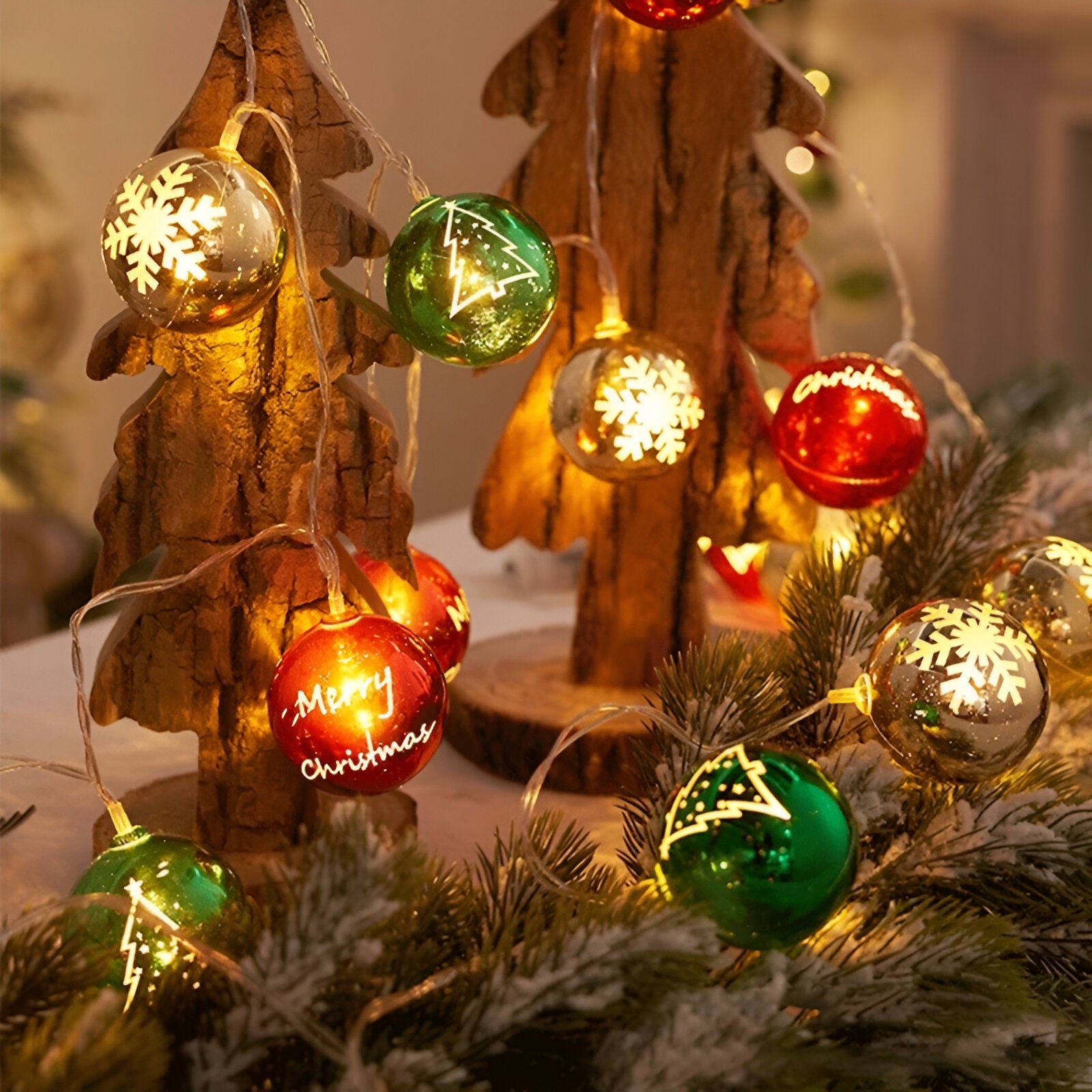 Christmas Baubles Fairy Light Garland