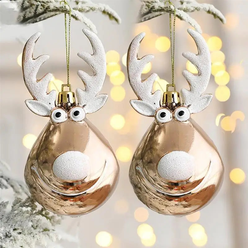 Set Of Two Sparkly Reindeer Christmas Ornaments