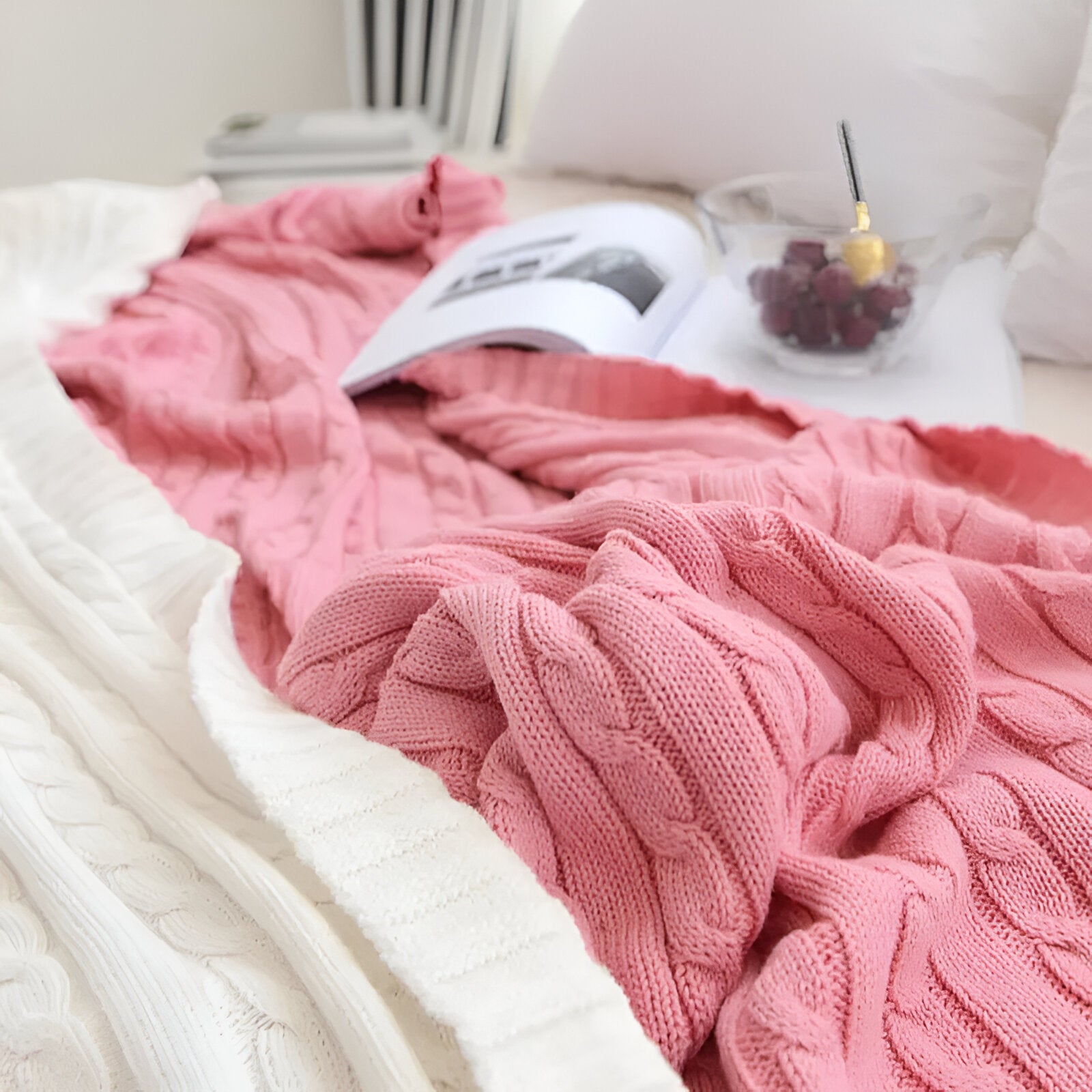 Knitted Cotton Solid Colour Throw Blanket