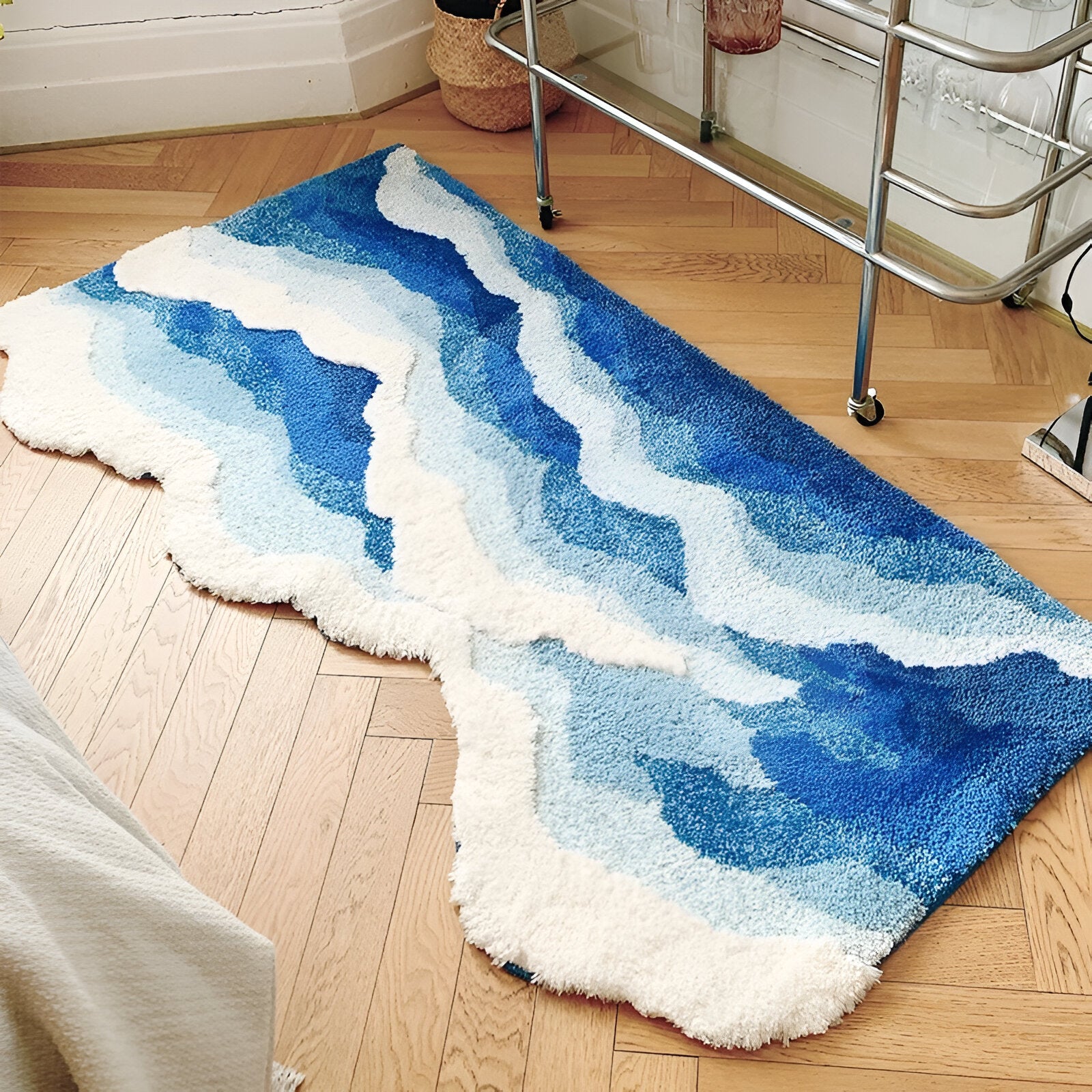 Ocean Wave Design Tufted Bedroom Rug