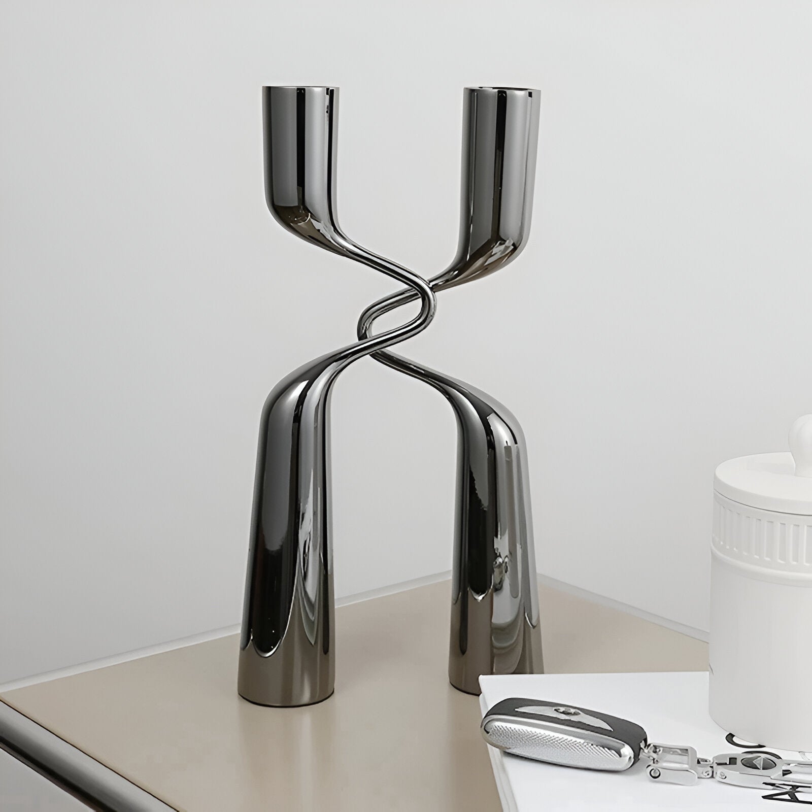 Crossed 'H' Shape Silver Candle Holder