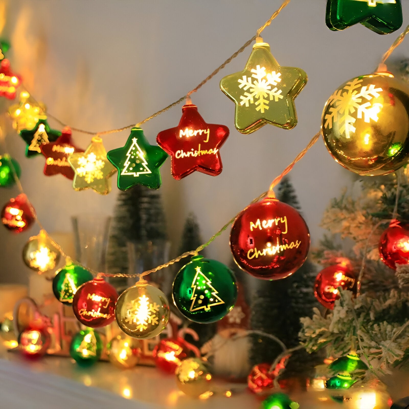 Christmas Baubles Fairy Light Garland