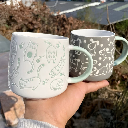 Cartoon Cat and Dog Mugs