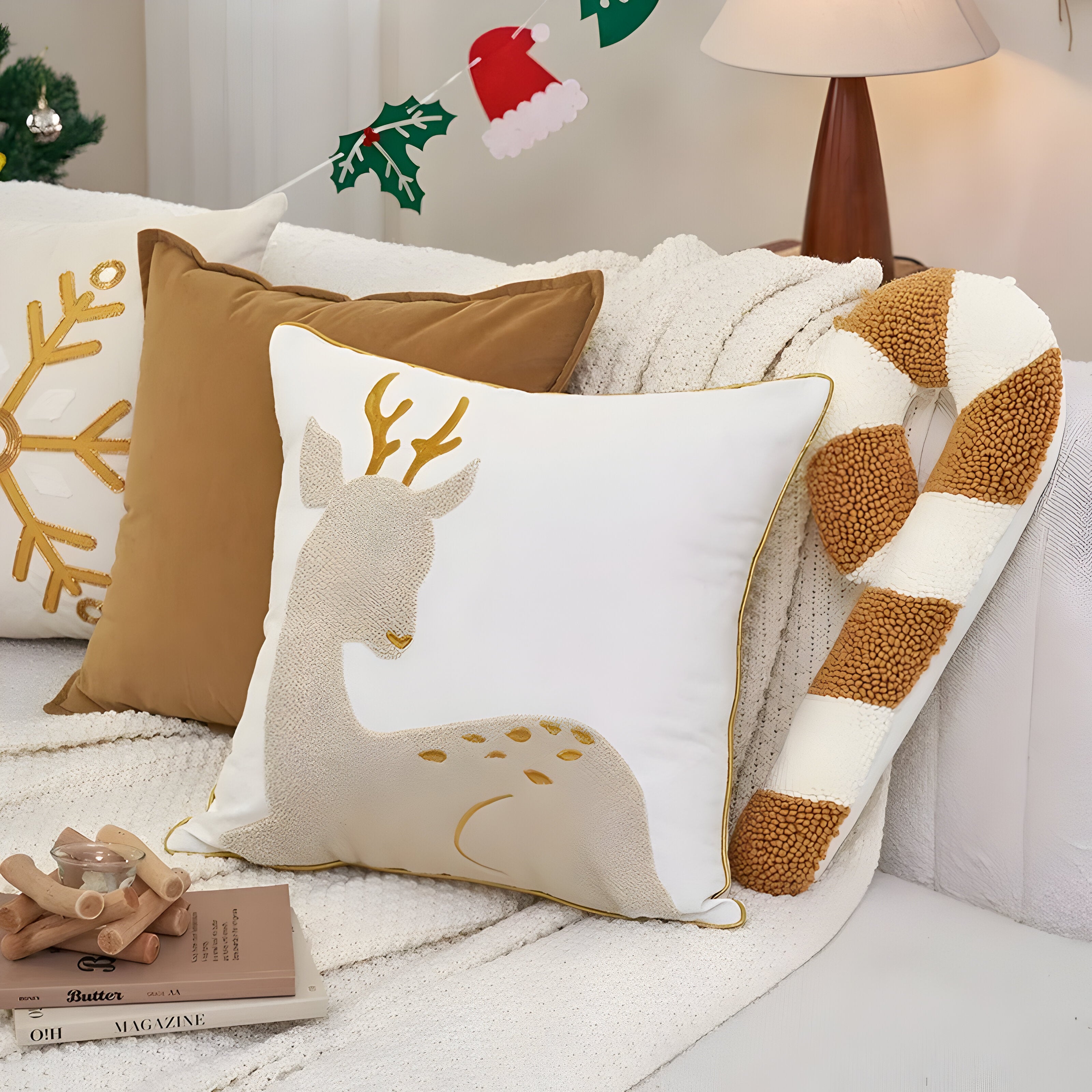 Embroidered Christmas Cushion Cover