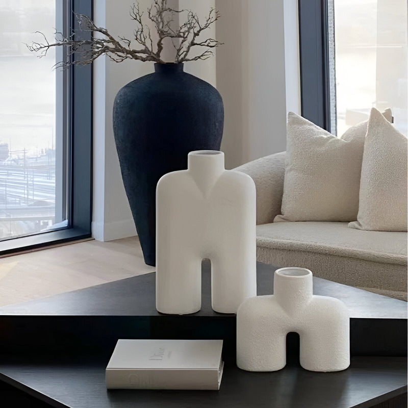 Abstract Hollowed White Ceramic Vase - The House Of BLOC