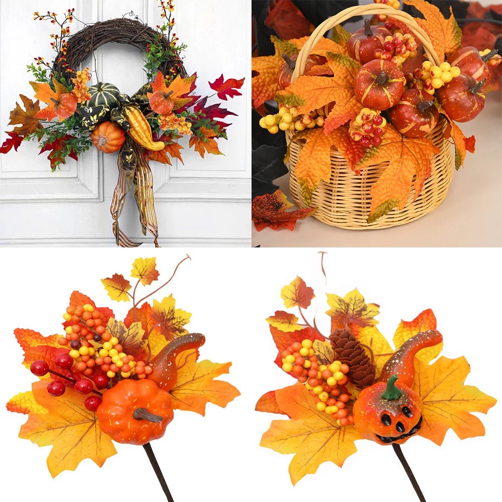 Artificial Maple Leaf, Pumpkin & Berry Branches Autumn Decoration - The House Of BLOC