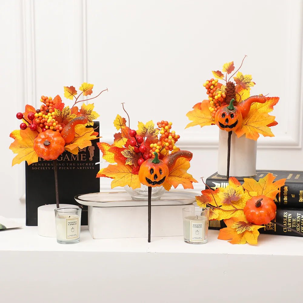 Artificial Maple Leaf, Pumpkin & Berry Branches Autumn Decoration - The House Of BLOC