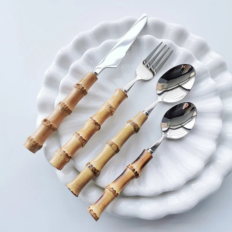 Bamboo Handle Stainless Steel Cutlery Set - The House Of BLOC