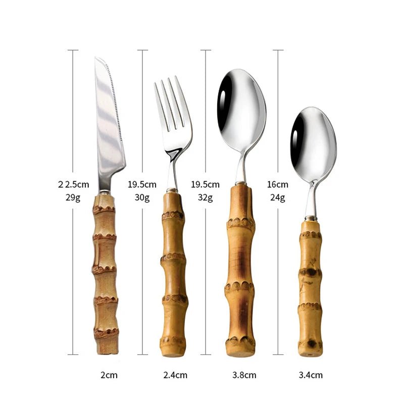 Bamboo Handle Stainless Steel Cutlery Set - The House Of BLOC