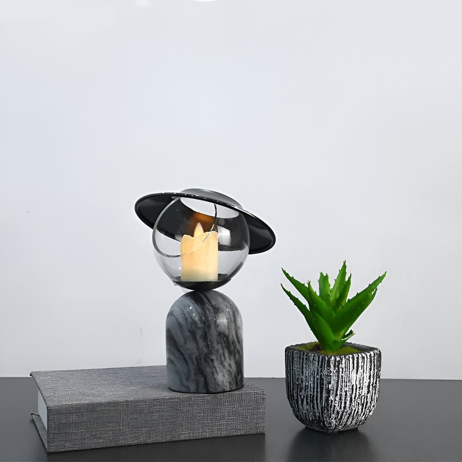 Black Marble Effect Candle Holder - The House Of BLOC