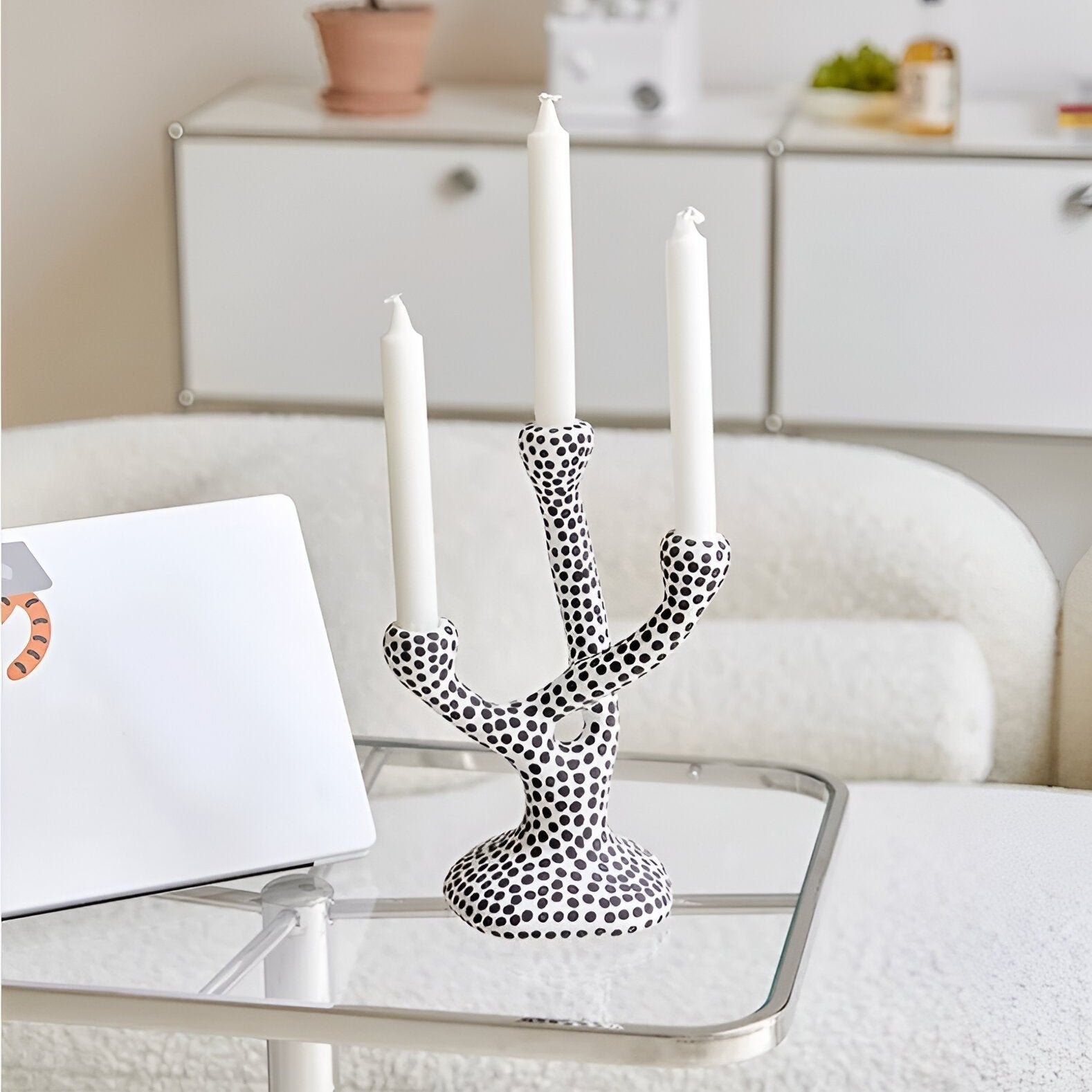 Ceramic Black & White Polka Dot Candle Holder - The House Of BLOC