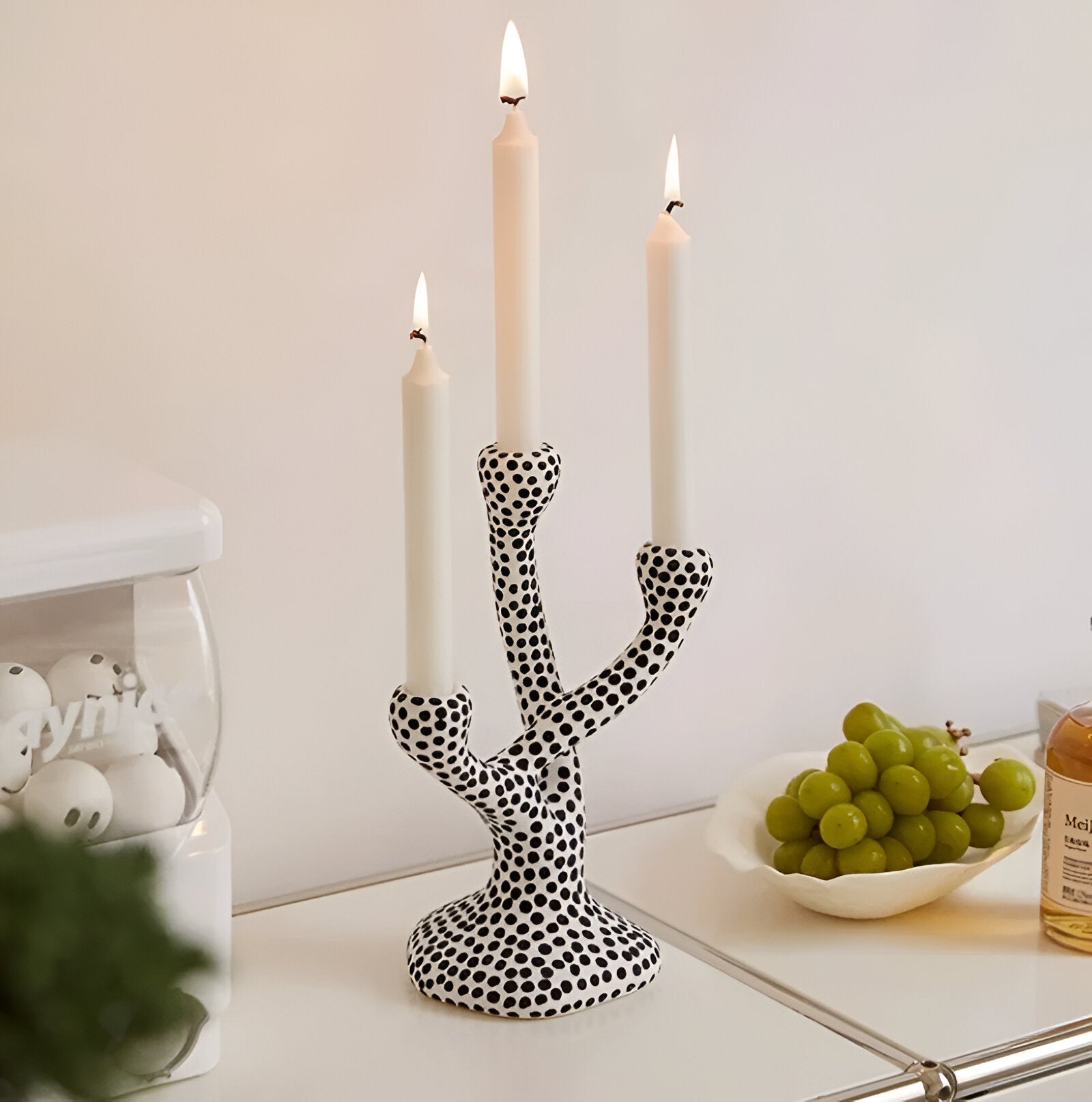 Ceramic Black & White Polka Dot Candle Holder - The House Of BLOC