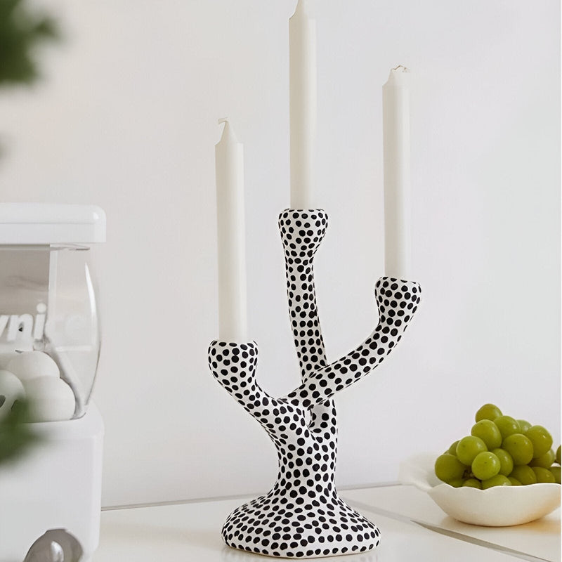 Ceramic Black & White Polka Dot Candle Holder - The House Of BLOC