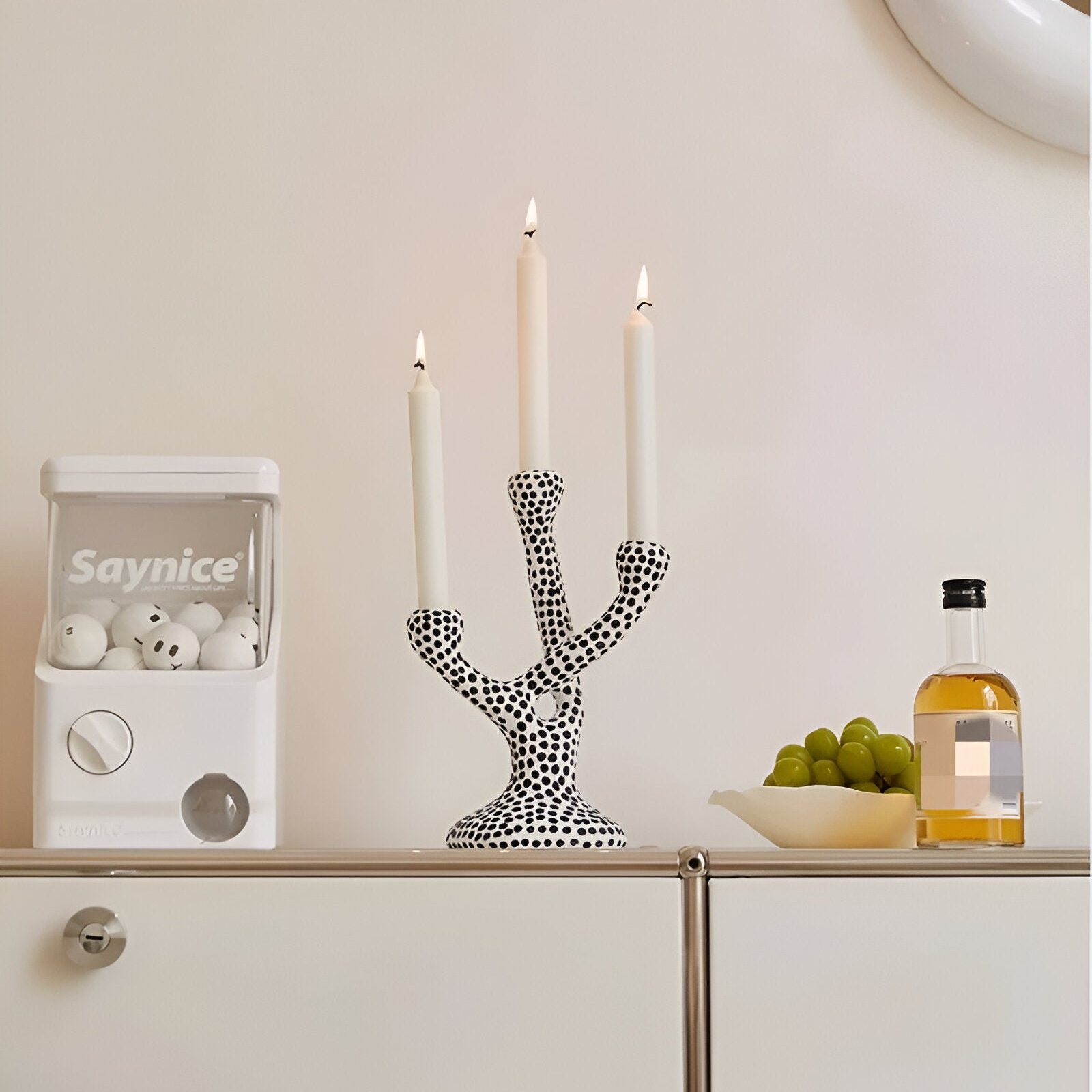 Ceramic Black & White Polka Dot Candle Holder - The House Of BLOC