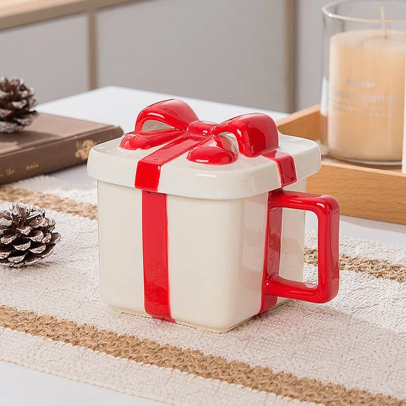 Ceramic Christmas Present Coffee Mug With Lid - The House Of BLOC