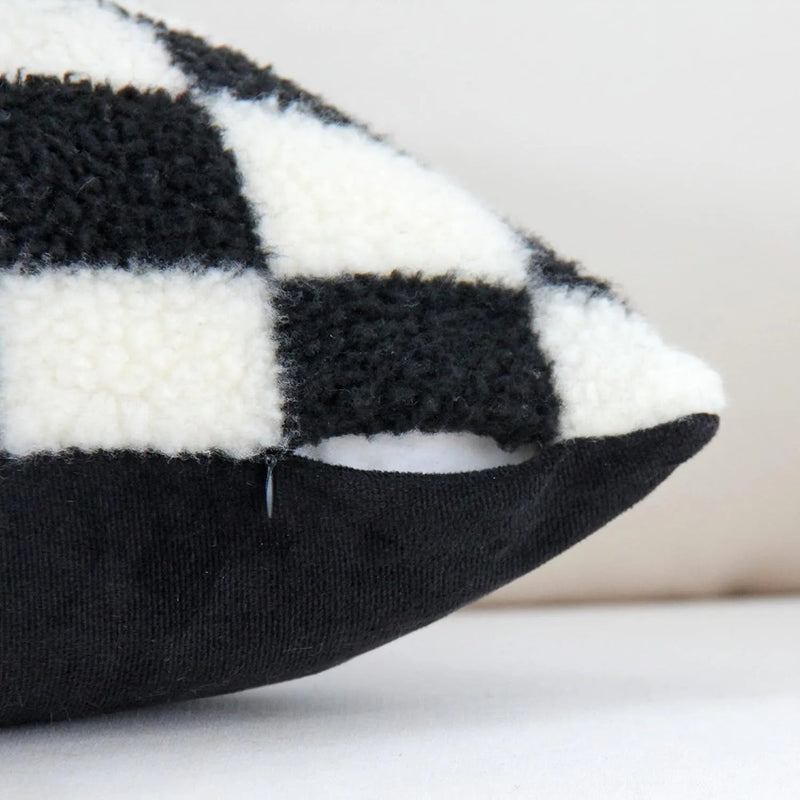 Chequered Faux Fur Woollen Throw Cushion Cover - The House Of BLOC