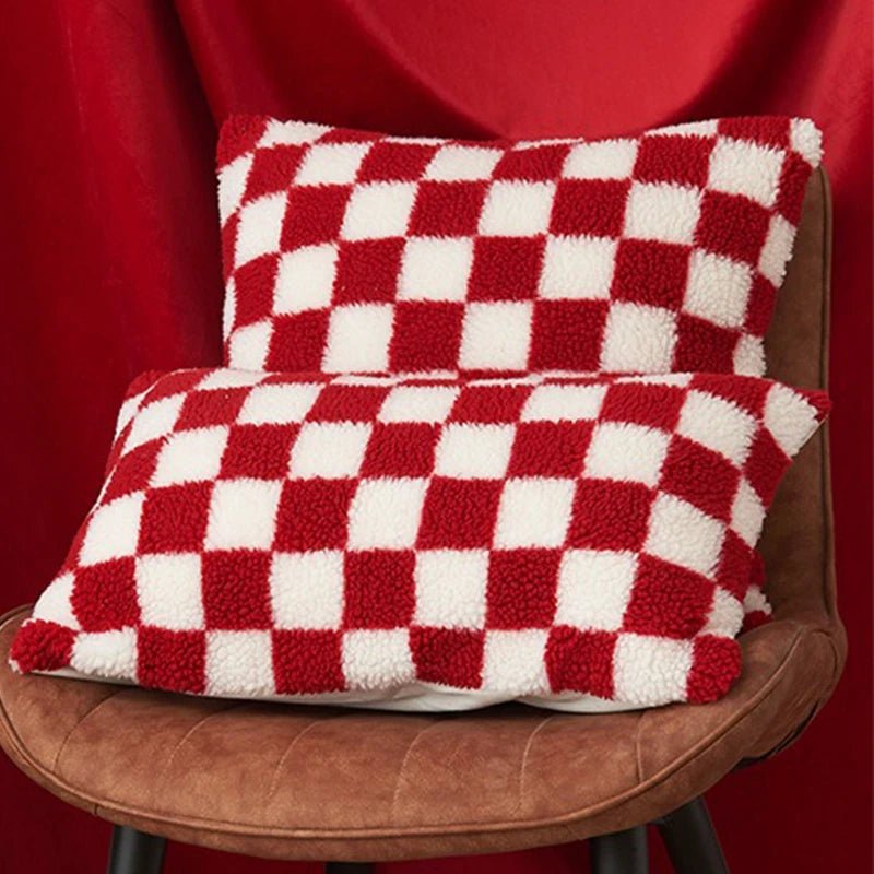 Chequered Faux Fur Woollen Throw Cushion Cover - The House Of BLOC