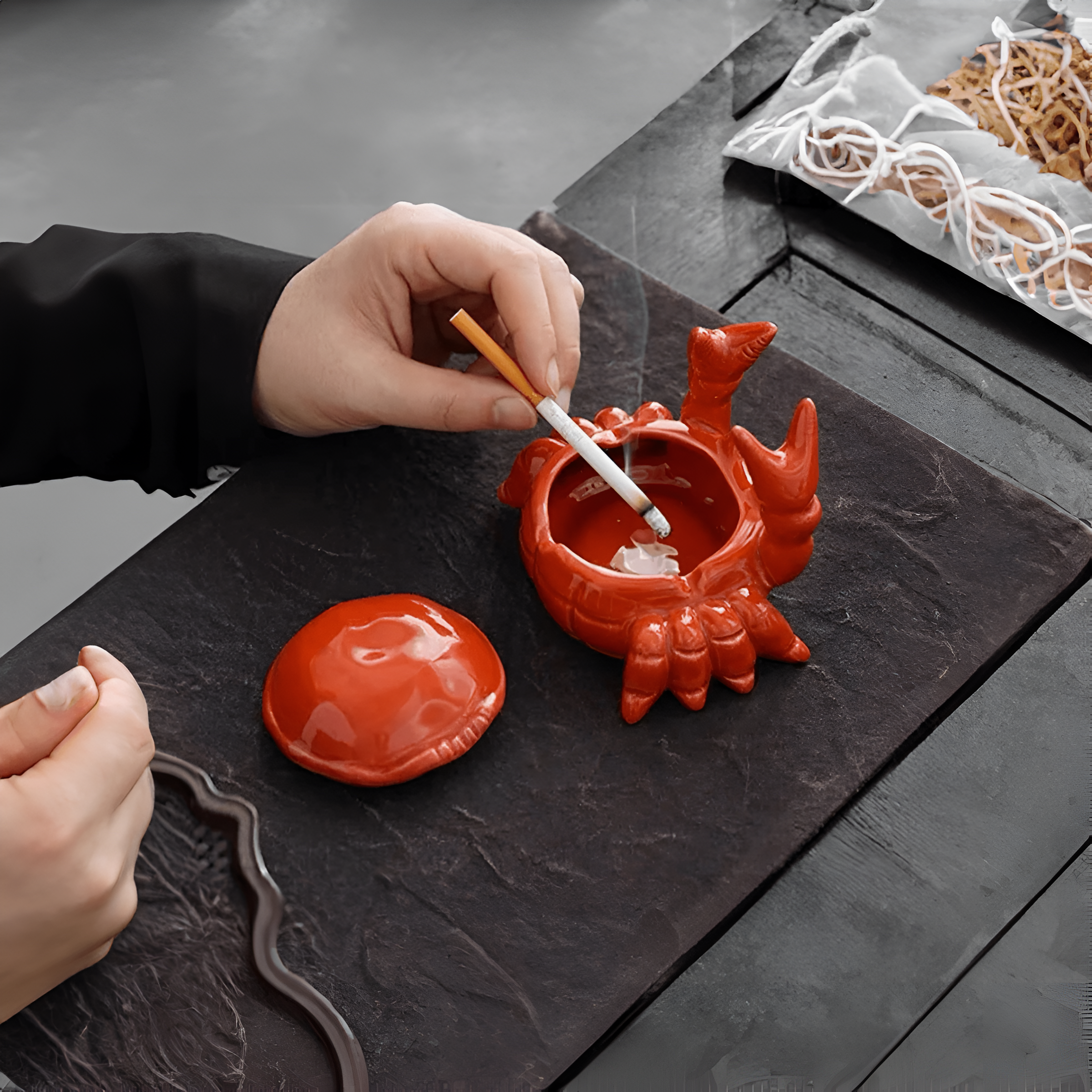 Orange Chinese Oriental Style Crab Smoking Ashtray