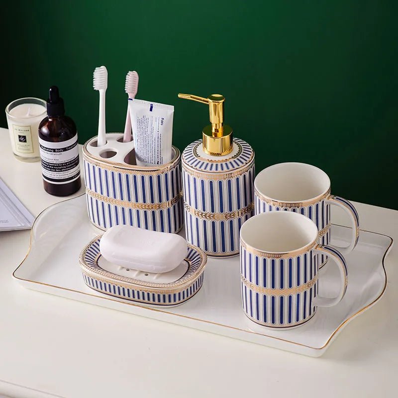 Classic Style Five Piece Ceramic Bathroom Set - The House Of BLOC