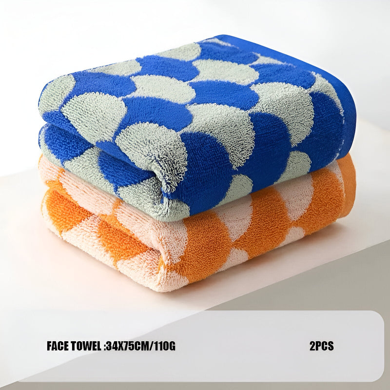 Cotton Jacquard Fan Pattern Towel Set - The House Of BLOC