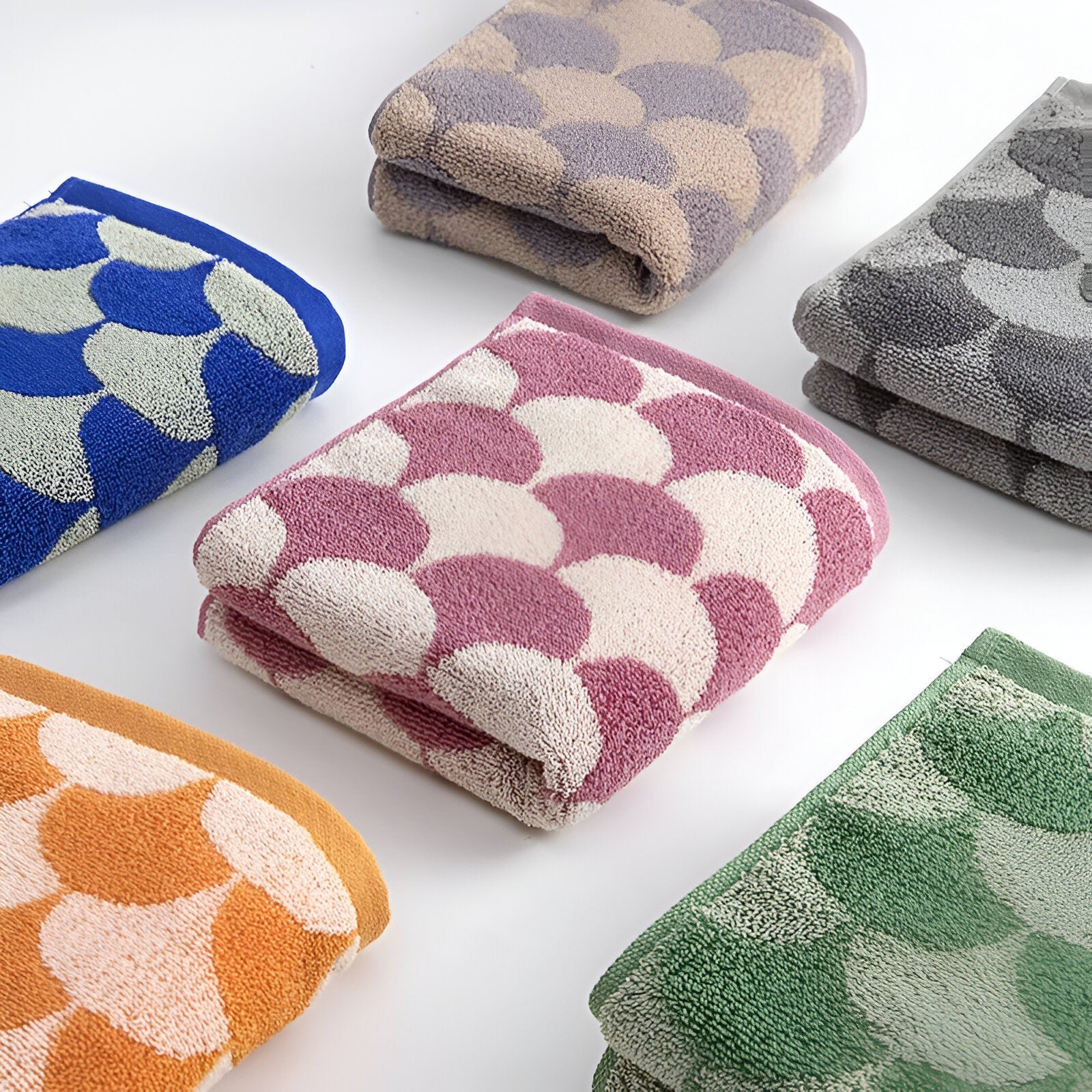 Cotton Jacquard Fan Pattern Towel Set - The House Of BLOC