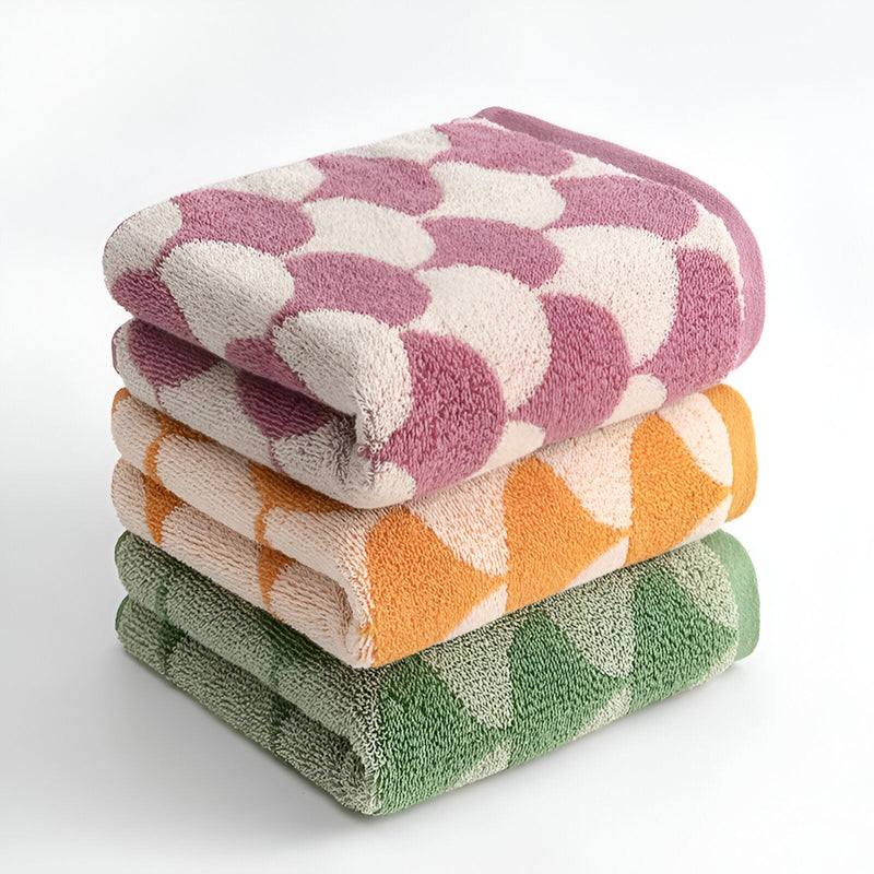 Cotton Jacquard Fan Pattern Towel Set - The House Of BLOC