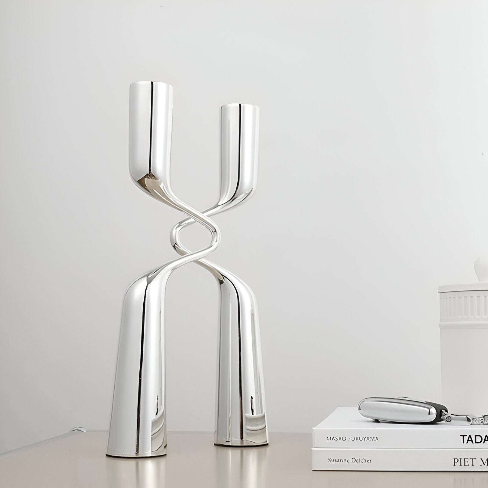 Crossed 'H' Shape Silver Candle Holder - The House Of BLOC