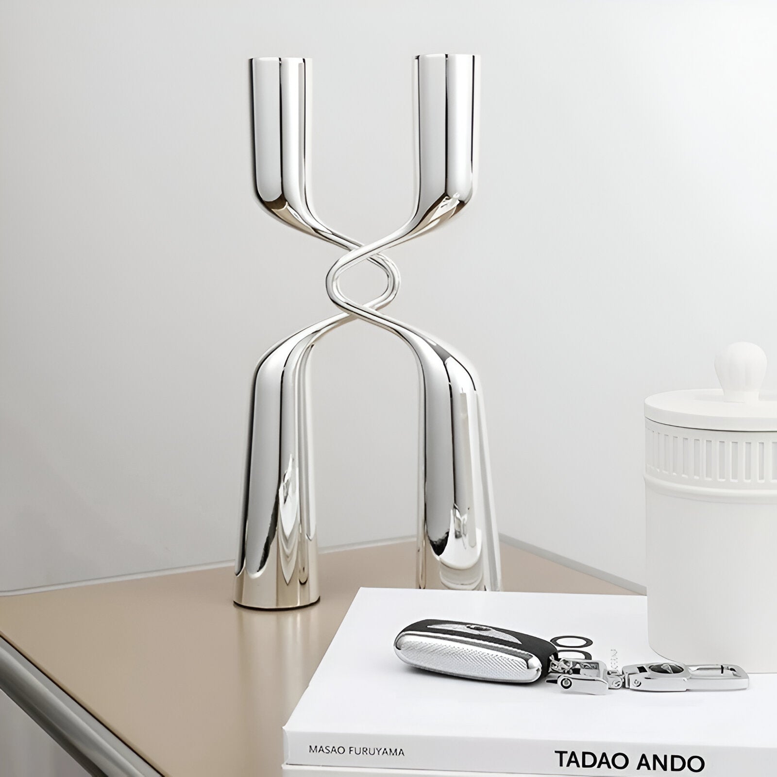 Crossed 'H' Shape Silver Candle Holder - The House Of BLOC