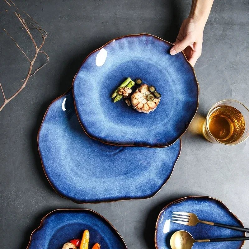 Deep Blue Irregular Ceramic Flat Plate - The House Of BLOC