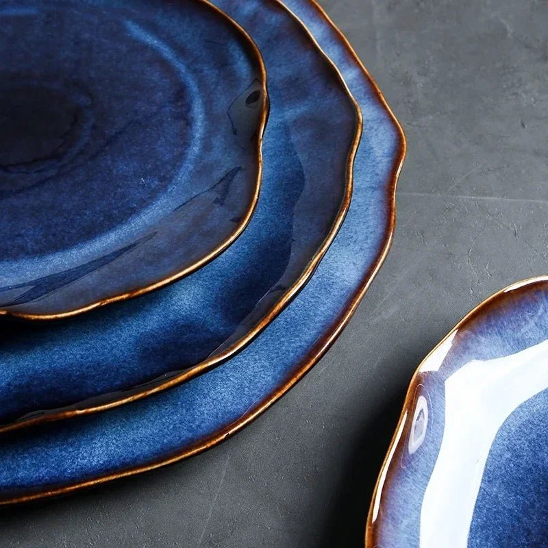 Deep Blue Irregular Ceramic Flat Plate - The House Of BLOC