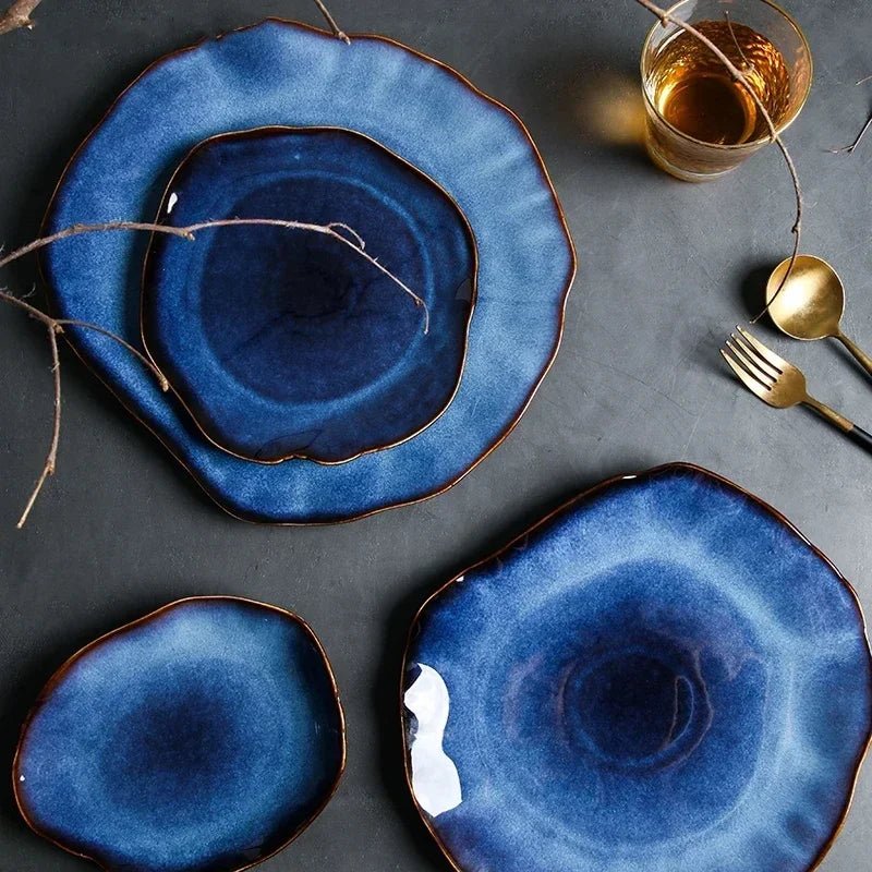 Deep Blue Irregular Ceramic Flat Plate - The House Of BLOC