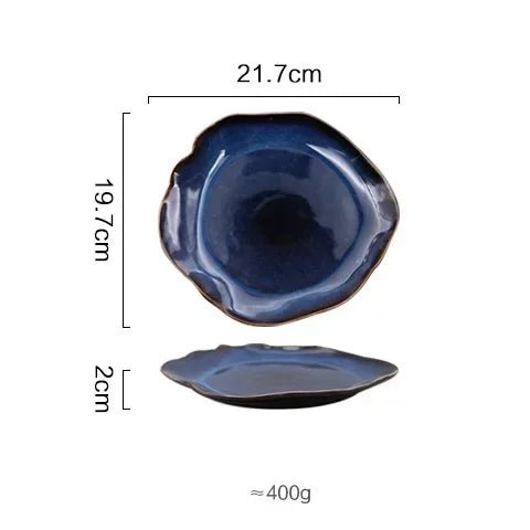 Deep Blue Irregular Ceramic Flat Plate - The House Of BLOC