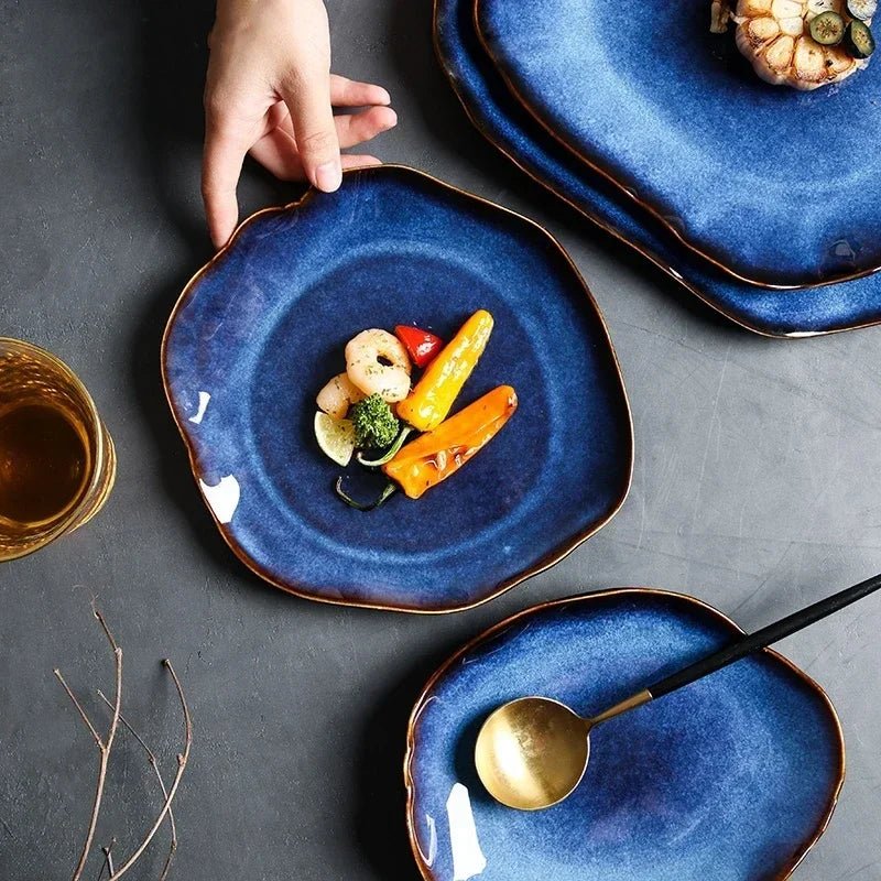 Deep Blue Irregular Ceramic Flat Plate - The House Of BLOC