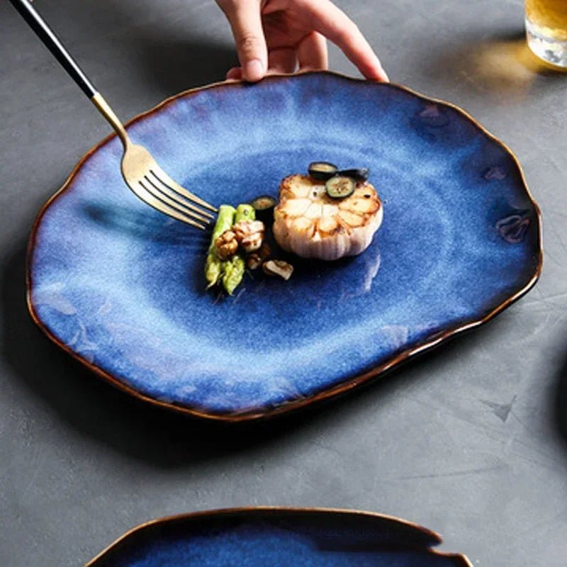 Deep Blue Irregular Ceramic Flat Plate - The House Of BLOC