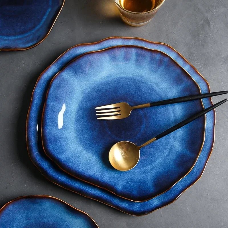 Deep Blue Irregular Ceramic Flat Plate - The House Of BLOC