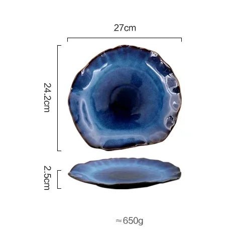 Deep Blue Irregular Ceramic Flat Plate - The House Of BLOC