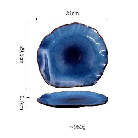 Deep Blue Irregular Ceramic Flat Plate - The House Of BLOC