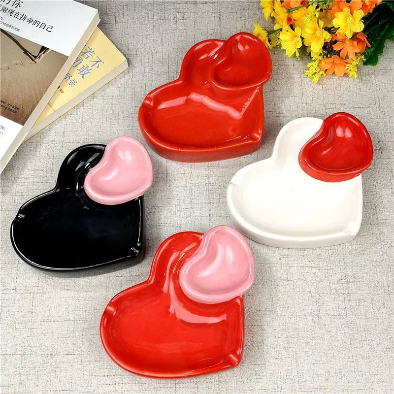 Double Heart Shaped Ceramic Ashtray - The House Of BLOC