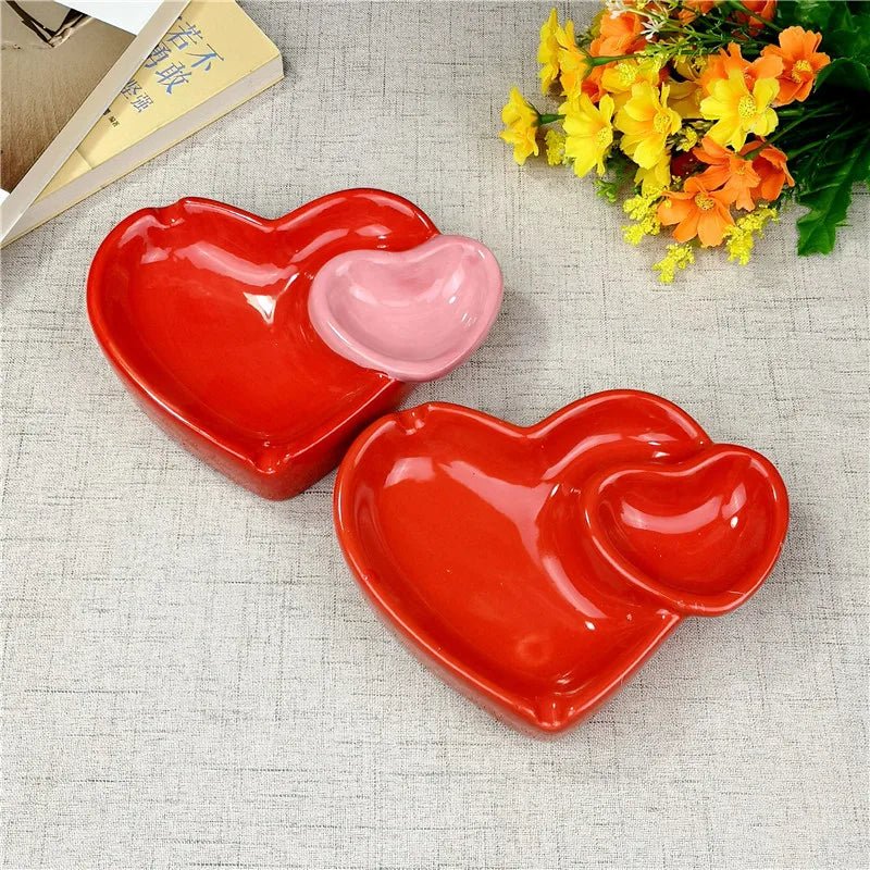 Double Heart Shaped Ceramic Ashtray - The House Of BLOC