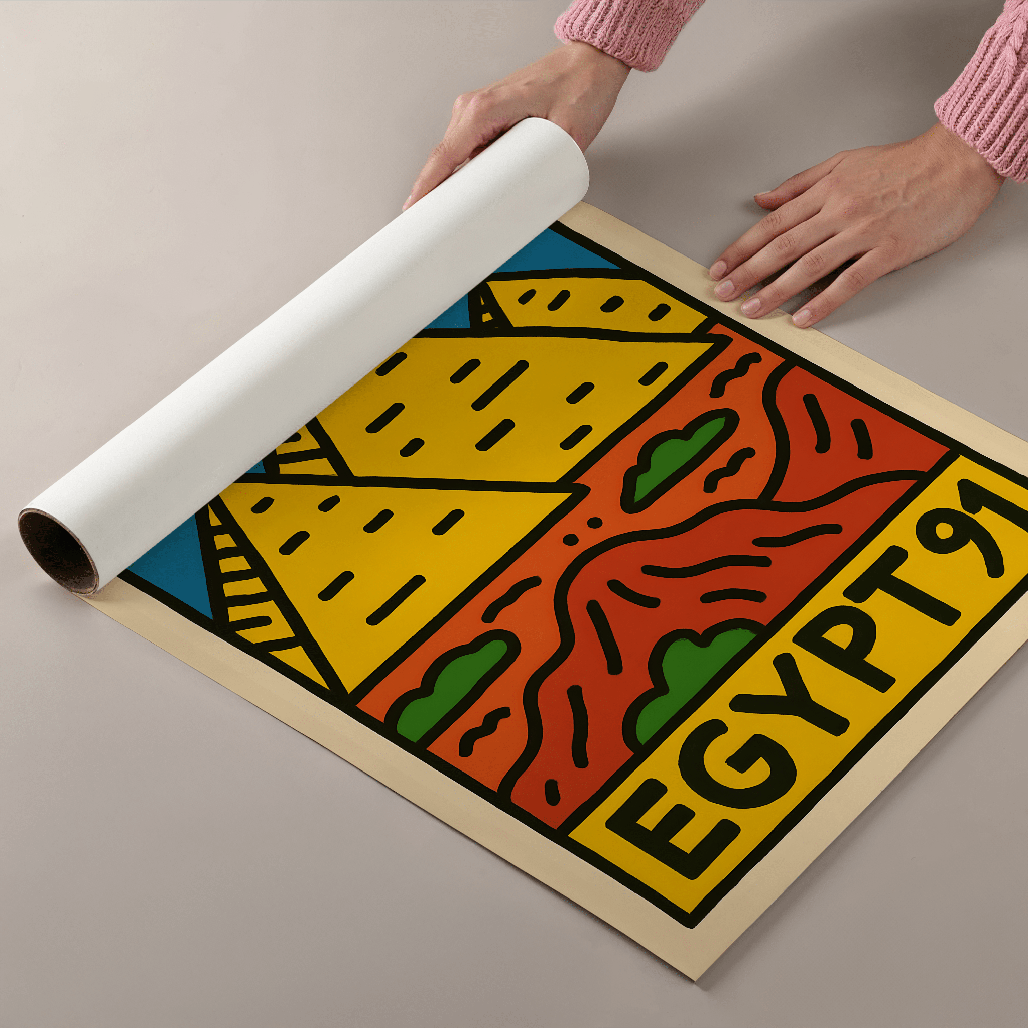 Egypt Pyramids Poster - Keith Haring Inspired - Premium Semi - Glossy Poster - The House Of BLOC