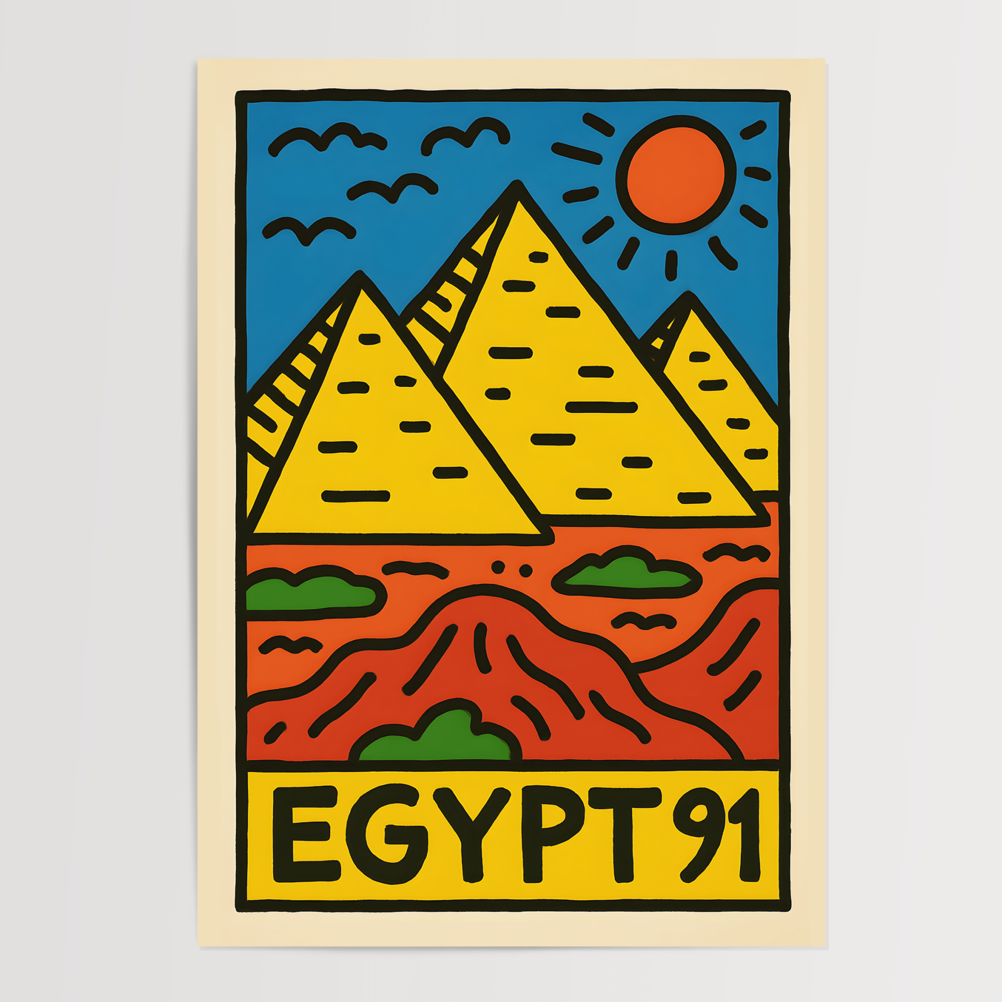 Egypt Pyramids Poster - Keith Haring Inspired - Premium Semi - Glossy Poster - The House Of BLOC