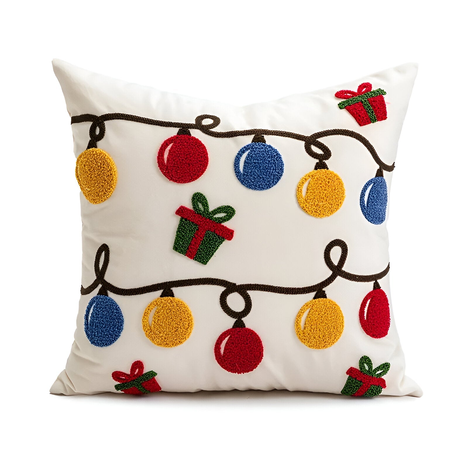 Embroidered Christmas Lights Cushion Cover - The House Of BLOC