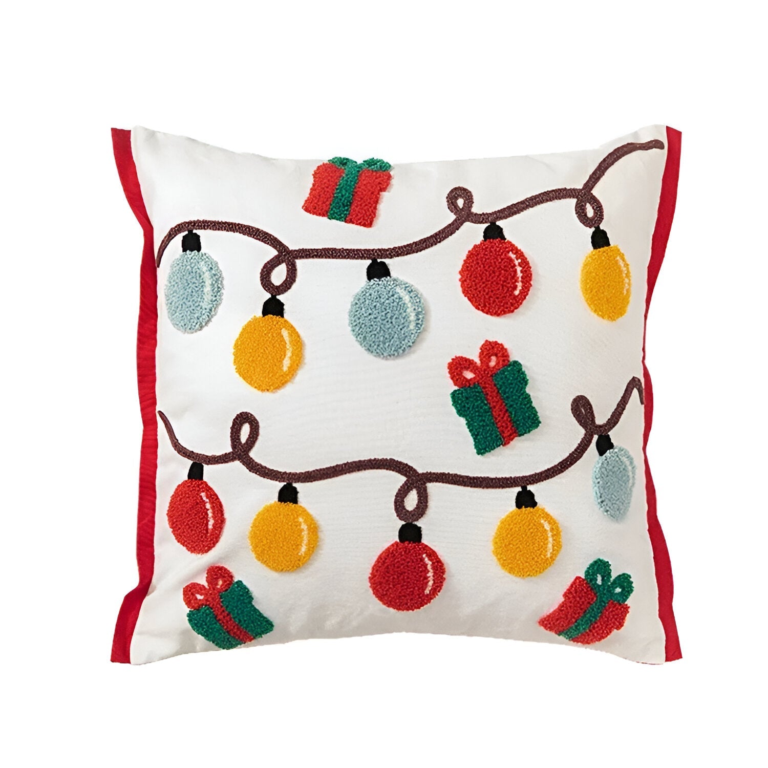 Embroidered Christmas Lights Cushion Cover - The House Of BLOC