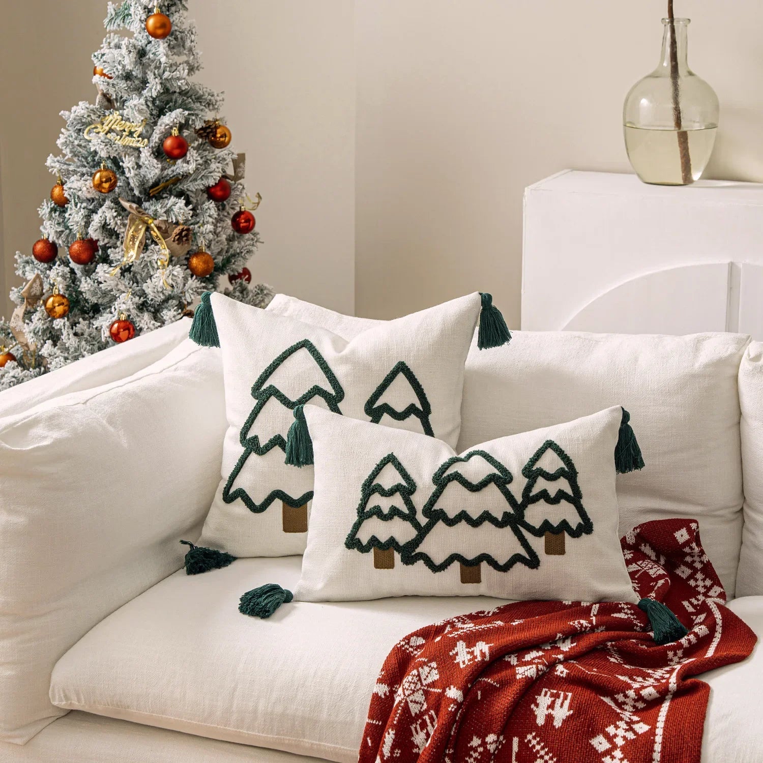 Embroidered Christmas Tree Cushion Cover - The House Of BLOC