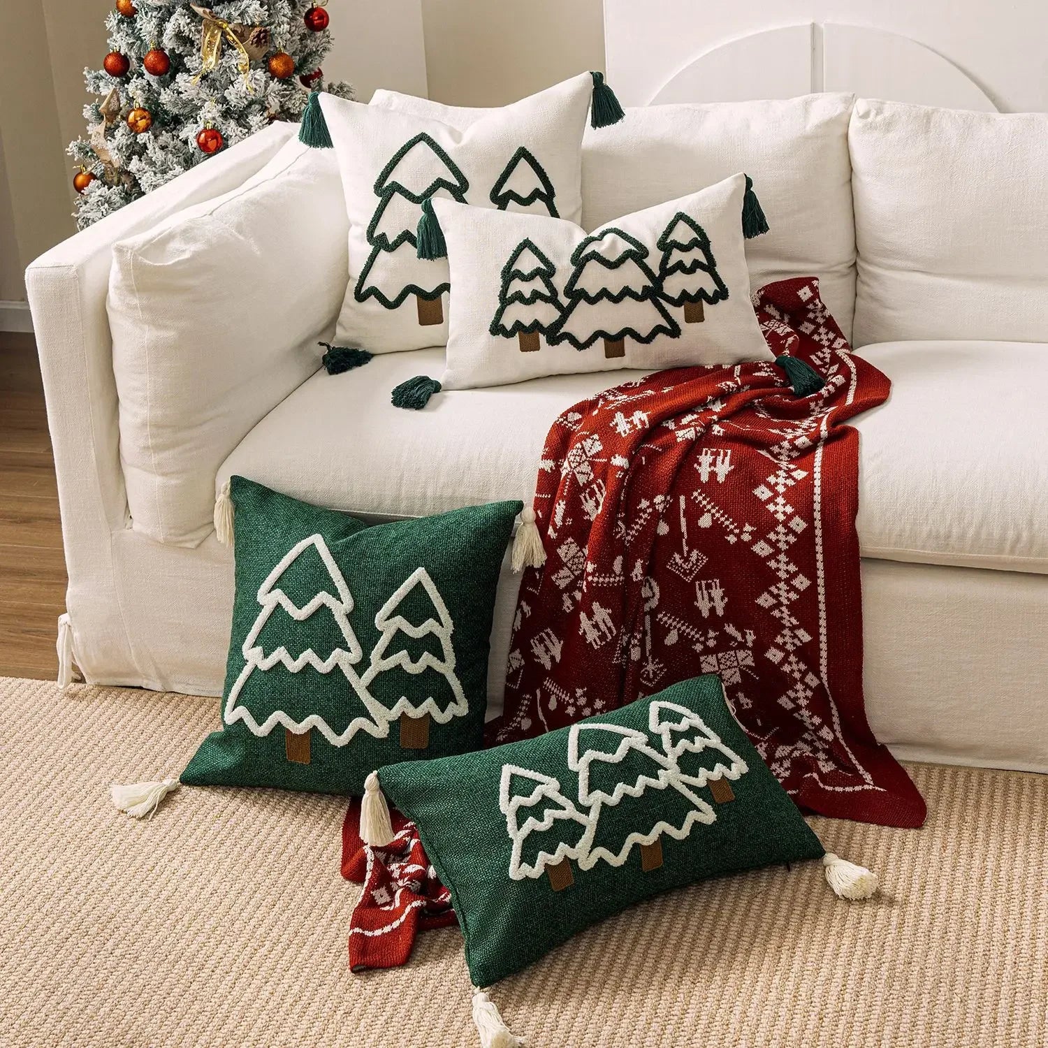 Embroidered Christmas Tree Cushion Cover - The House Of BLOC