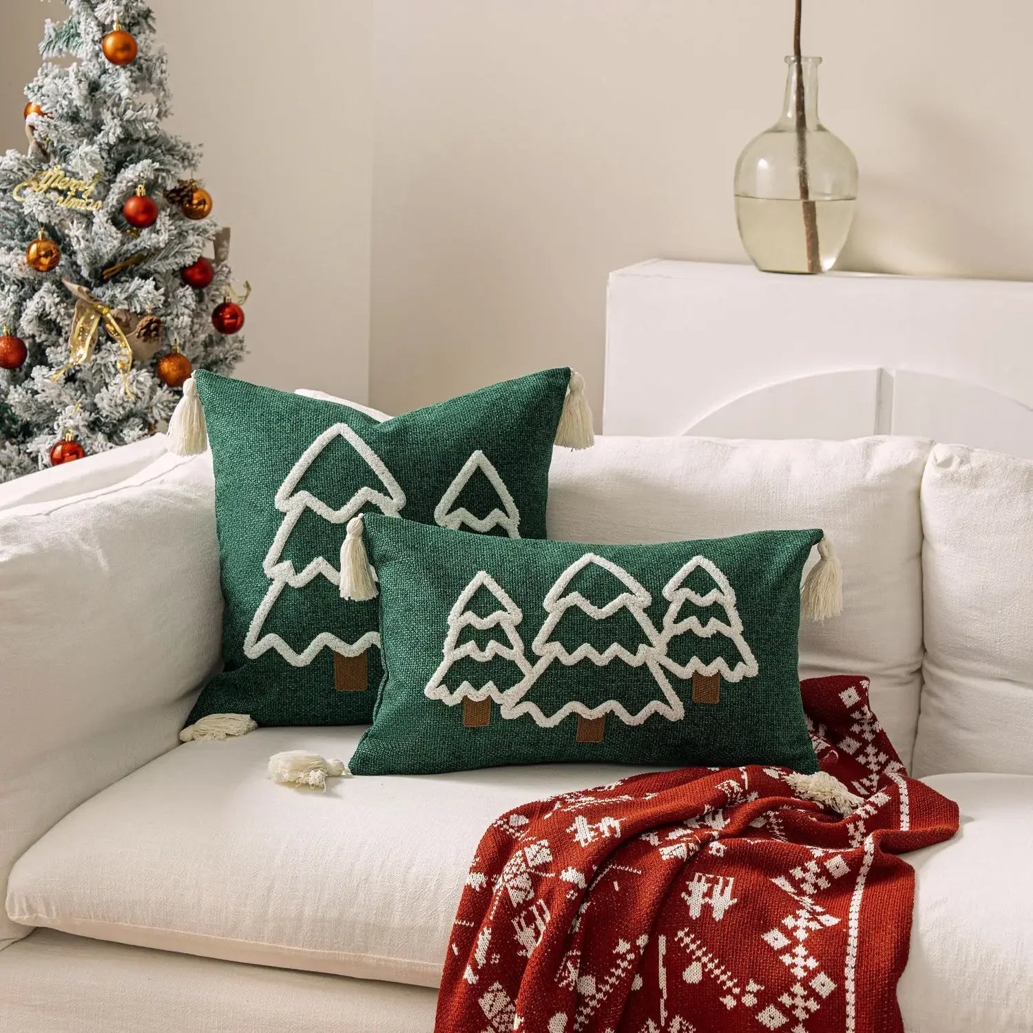 Embroidered Christmas Tree Cushion Cover - The House Of BLOC