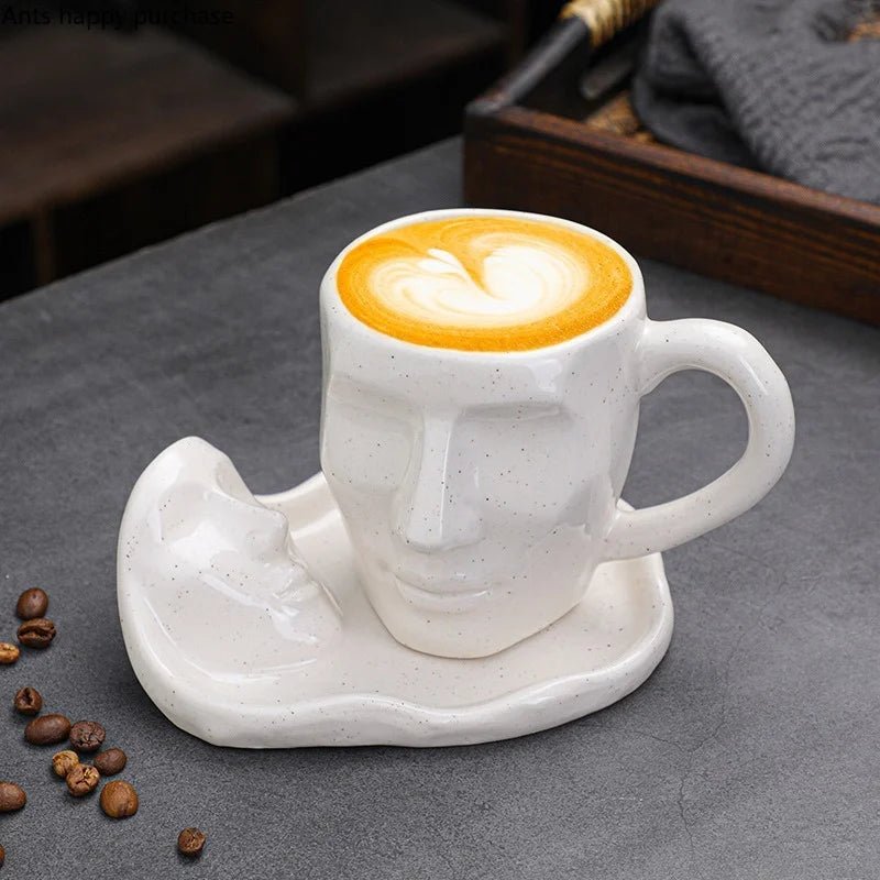 Faces Ceramic Coffee Cup & Saucer Set - The House Of BLOC